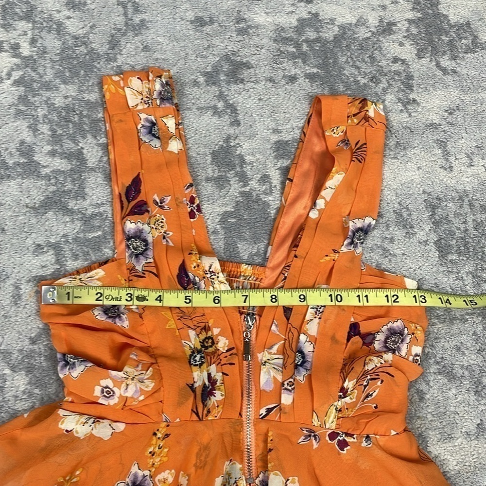 Haute Monde Ruffle Tiered Peplum Chiffon V Neck Blouse Orange Floral - Picture 7 of 7